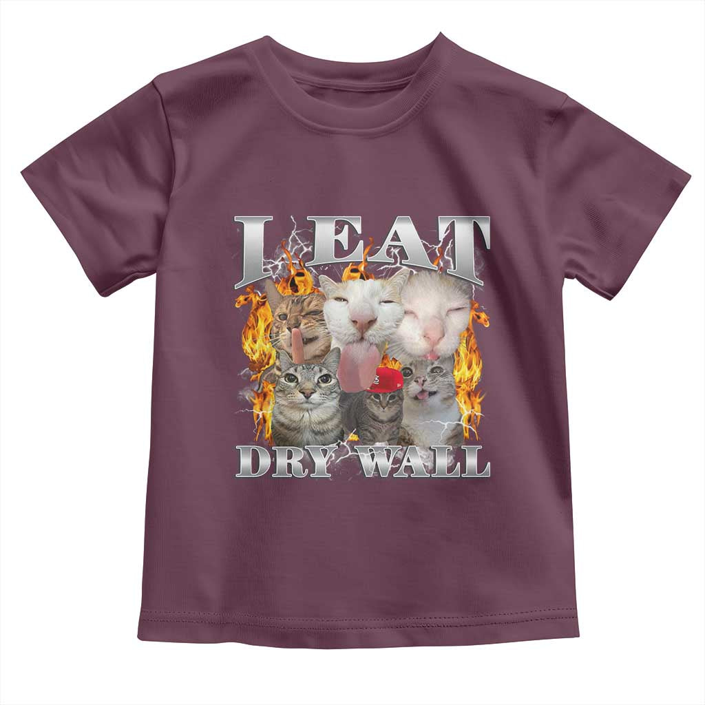 Funny Cat Meme Bootleg Graphic Toddler T Shirt I Eat Drywall Funny Weird Cursed Internet Memes TS10 Maroon Print Your Wear