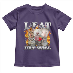 Funny Cat Meme Bootleg Graphic Toddler T Shirt I Eat Drywall Funny Weird Cursed Internet Memes TS10 Purple Print Your Wear