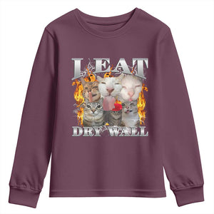 Funny Cat Meme Bootleg Graphic Youth Sweatshirt I Eat Drywall Funny Weird Cursed Internet Memes TS10 Maroon Print Your Wear