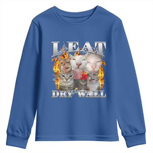 Funny Cat Meme Bootleg Graphic Youth Sweatshirt I Eat Drywall Funny Weird Cursed Internet Memes TS10 Royal Blue Print Your Wear