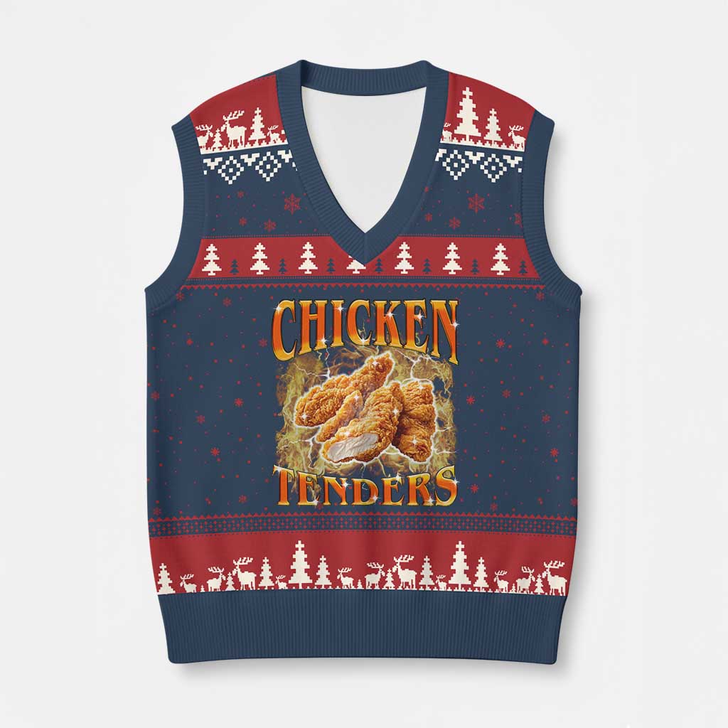 Funny Chicken Tenders V-Neck Knit Sweater Vest Funny Foodie Vintage 90s Bootleg Rap TS10 Navy Red Print Your Wear