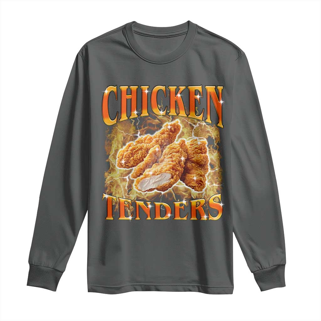Funny Chicken Tenders Long Sleeve Shirt Funny Foodie Vintage 90s Bootleg Rap TS10 Dark Heather Print Your Wear