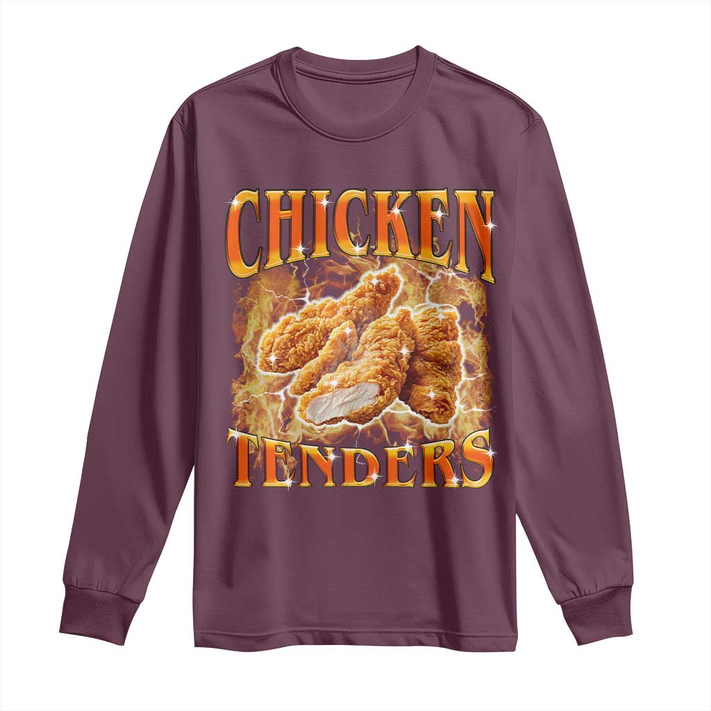 Funny Chicken Tenders Long Sleeve Shirt Funny Foodie Vintage 90s Bootleg Rap TS10 Maroon Print Your Wear