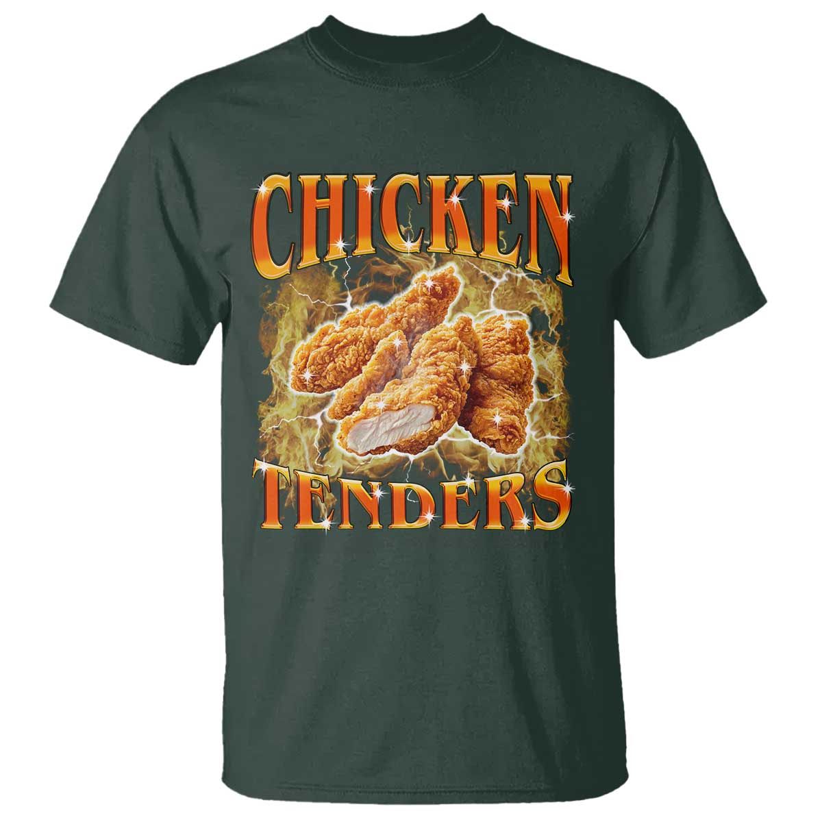 Funny Chicken Tenders T Shirt Funny Foodie Vintage 90s Bootleg Rap TS10 Dark Forest Green Print Your Wear