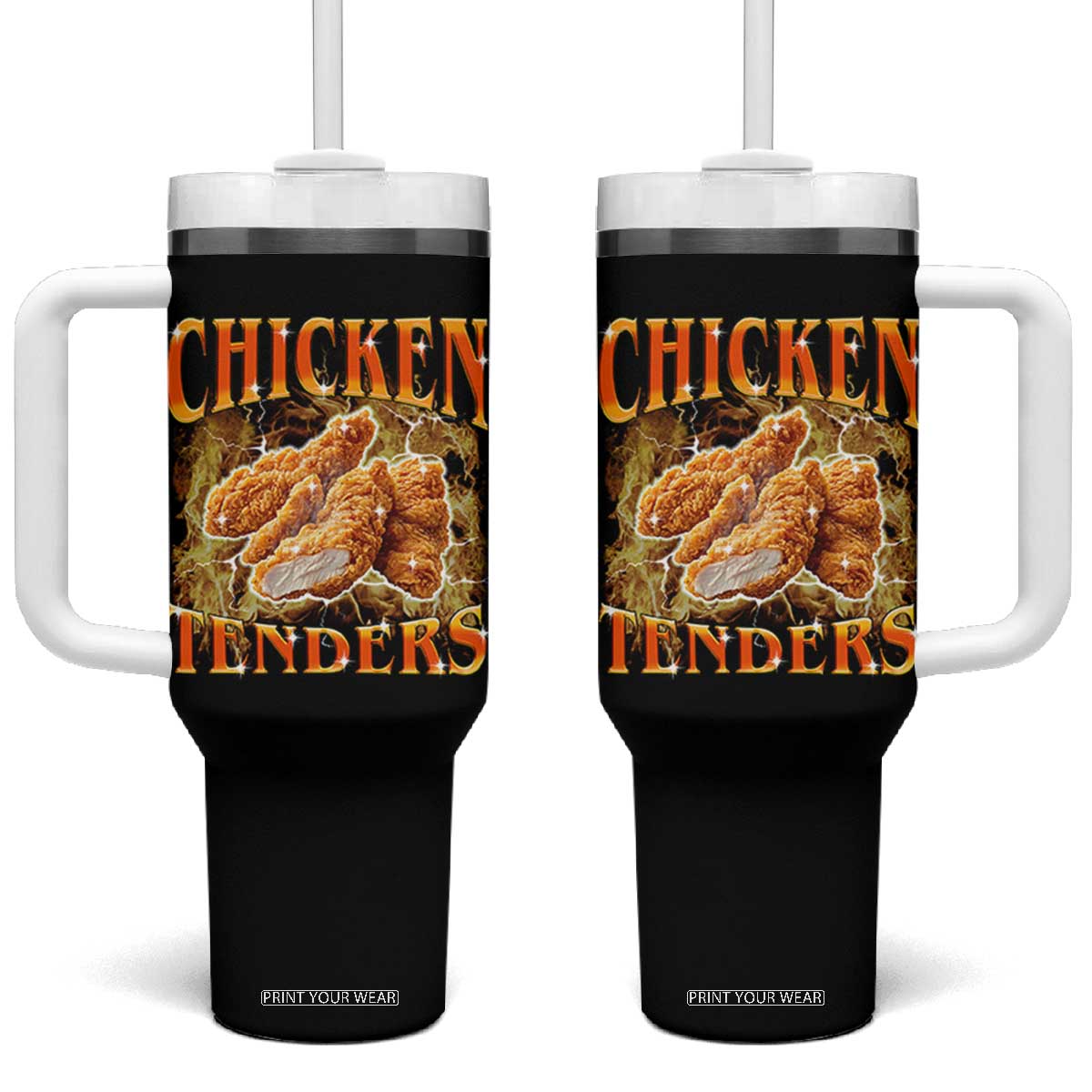 Funny Chicken Tenders Tumbler With Handle Funny Foodie Vintage 90s Bootleg Rap TS10 One Size: 40 oz Black Print Your Wear