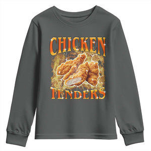 Funny Chicken Tenders Youth Sweatshirt Funny Foodie Vintage 90s Bootleg Rap TS10 Dark Heather Print Your Wear