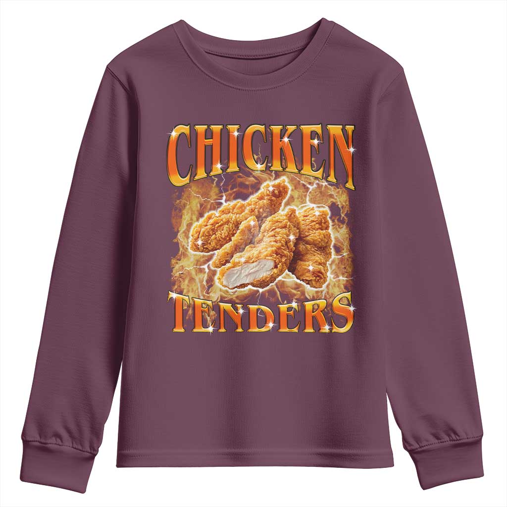 Funny Chicken Tenders Youth Sweatshirt Funny Foodie Vintage 90s Bootleg Rap TS10 Maroon Print Your Wear
