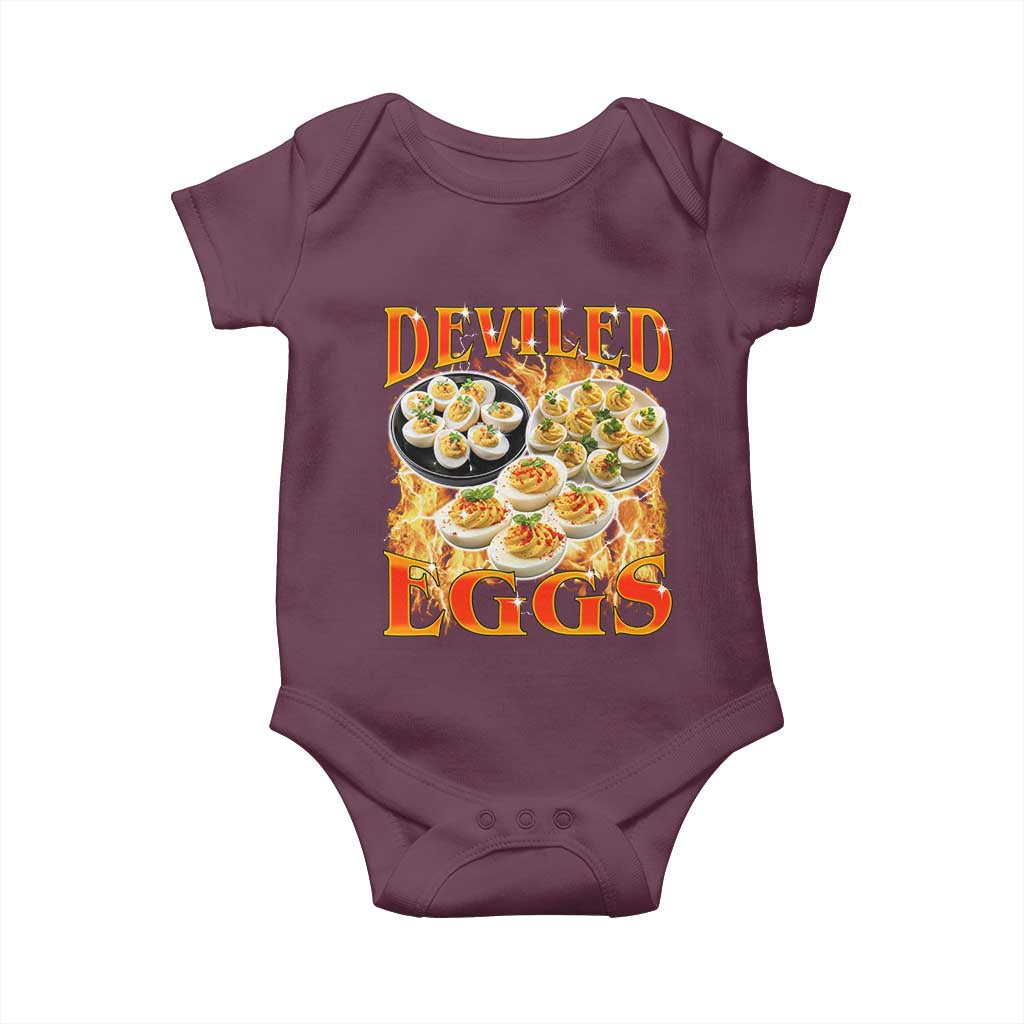 Deviled Eggs Baby Onesie Vintage 90s Thanksgiving Funny Foodie Bootleg Graphic TS10 Maroon Print Your Wear