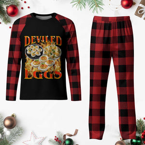 Deviled Eggs Plaid Pajama Set Vintage 90s Thanksgiving Funny Foodie Bootleg Graphic TS10 Buffalo Plaid Print Your Wear