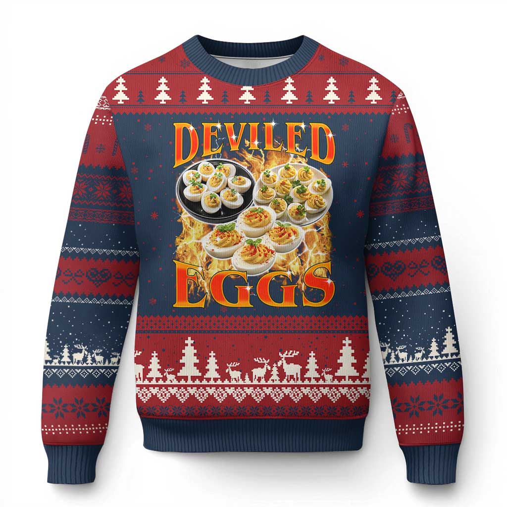 Deviled Eggs Ugly Christmas Sweater Vintage 90s Thanksgiving Funny Foodie Bootleg Graphic TS10 Navy Red Print Your Wear