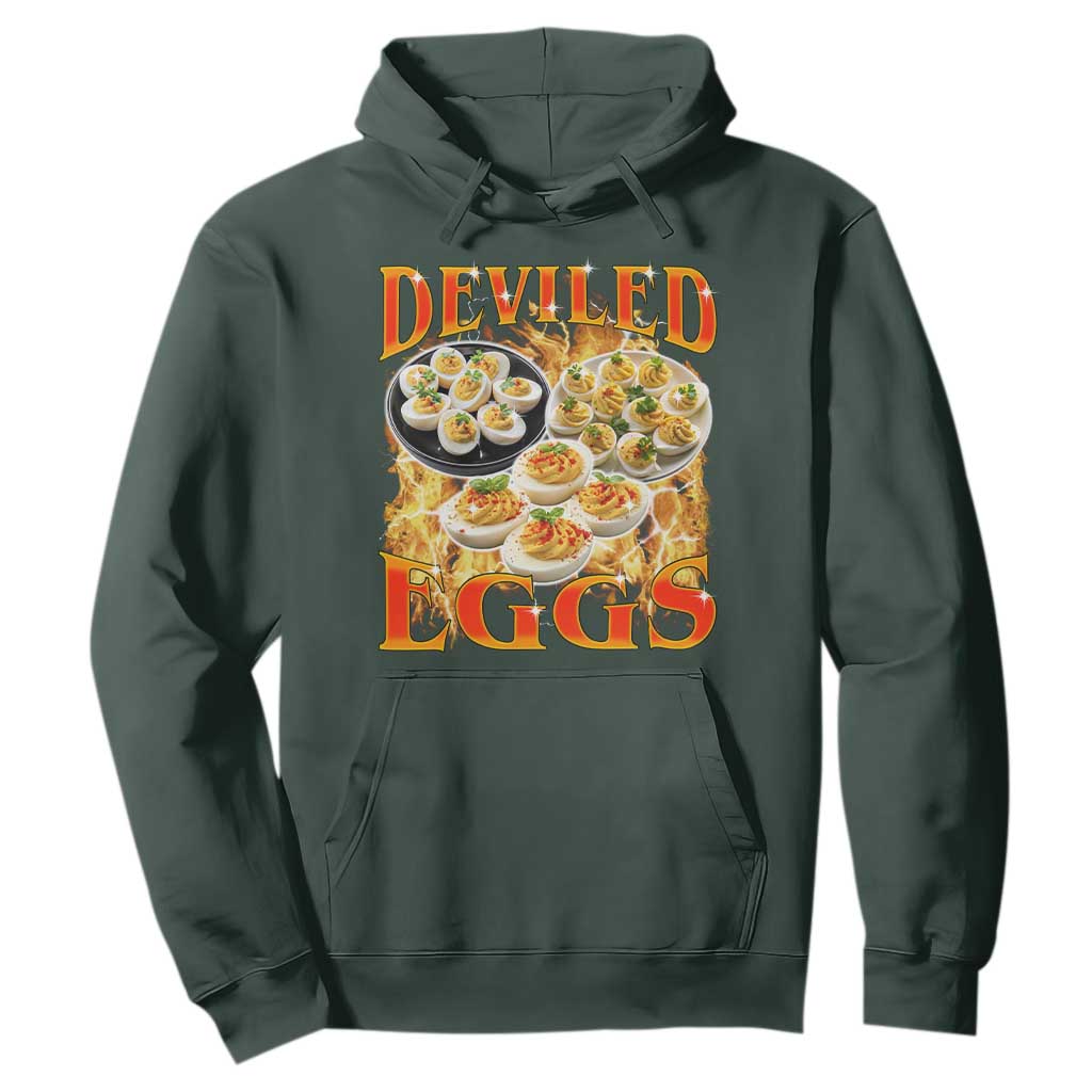Deviled Eggs Hoodie Vintage 90s Thanksgiving Funny Foodie Bootleg Graphic TS10 Dark Forest Green Print Your Wear