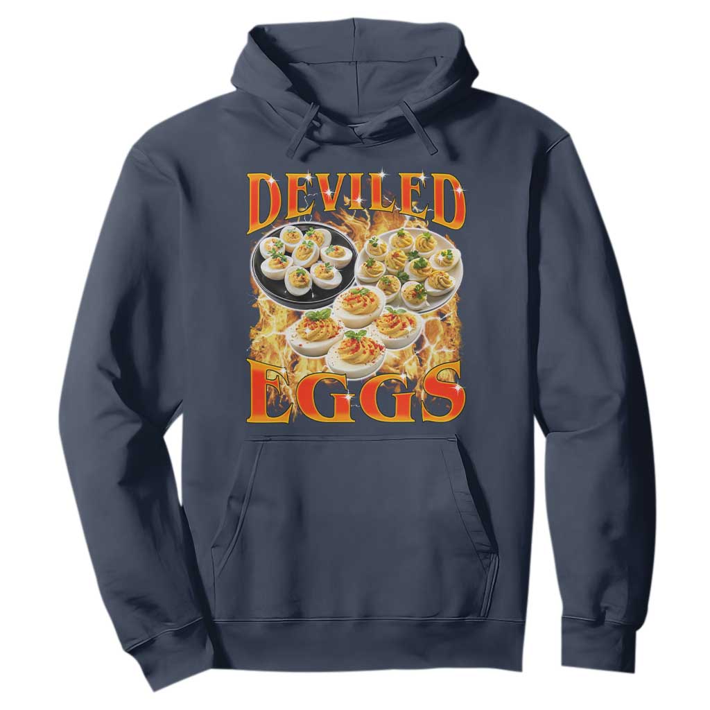 Deviled Eggs Hoodie Vintage 90s Thanksgiving Funny Foodie Bootleg Graphic TS10 Navy Print Your Wear