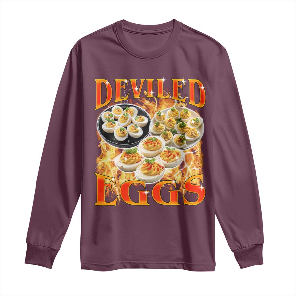 Deviled Eggs Long Sleeve Shirt Vintage 90s Thanksgiving Funny Foodie Bootleg Graphic TS10 Maroon Print Your Wear