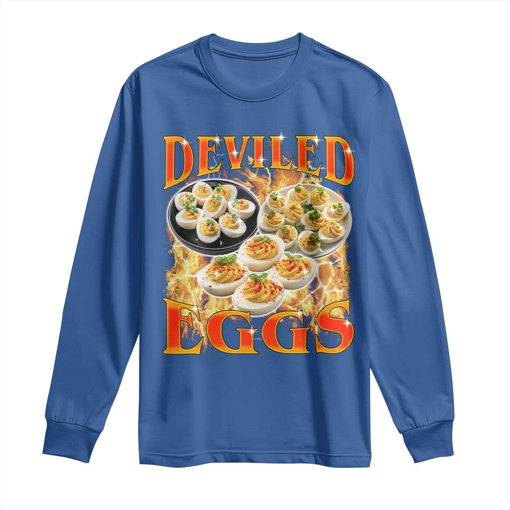 Deviled Eggs Long Sleeve Shirt Vintage 90s Thanksgiving Funny Foodie Bootleg Graphic TS10 Royal Blue Print Your Wear