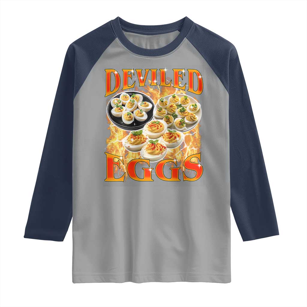 Deviled Eggs Raglan Shirt Vintage 90s Thanksgiving Funny Foodie Bootleg Graphic TS10 Sport Gray Navy Print Your Wear