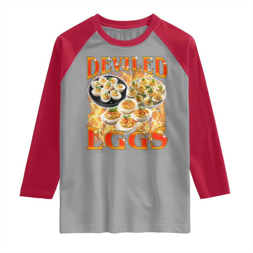 Deviled Eggs Raglan Shirt Vintage 90s Thanksgiving Funny Foodie Bootleg Graphic TS10 Sport Gray Red Print Your Wear