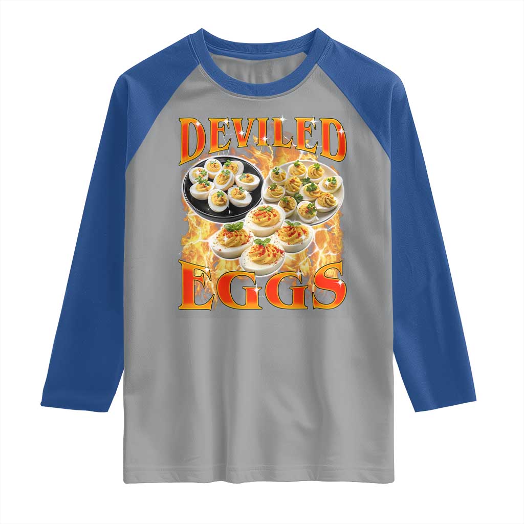 Deviled Eggs Raglan Shirt Vintage 90s Thanksgiving Funny Foodie Bootleg Graphic TS10 Sport Gray Royal Print Your Wear