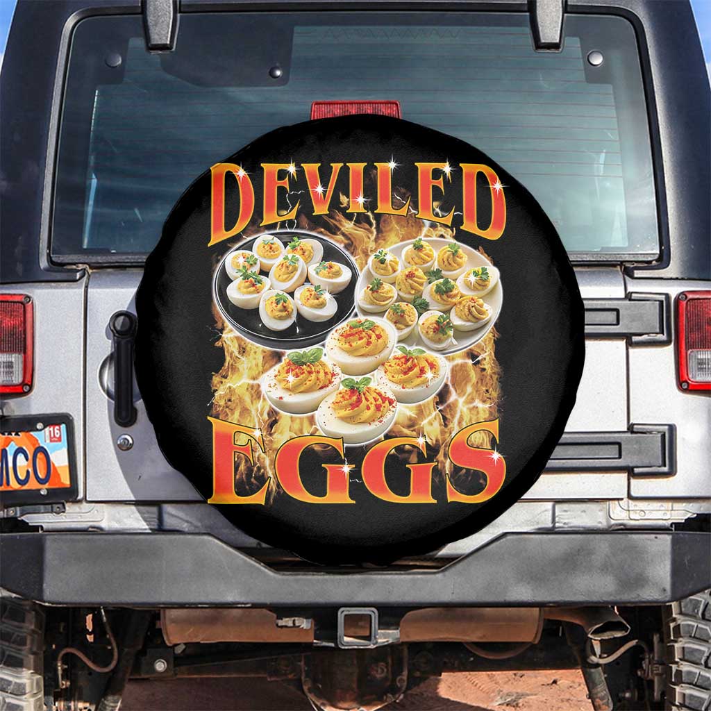 Deviled Eggs Spare Tire Cover Vintage 90s Thanksgiving Funny Foodie Bootleg Graphic TS10 No hole Black Print Your Wear