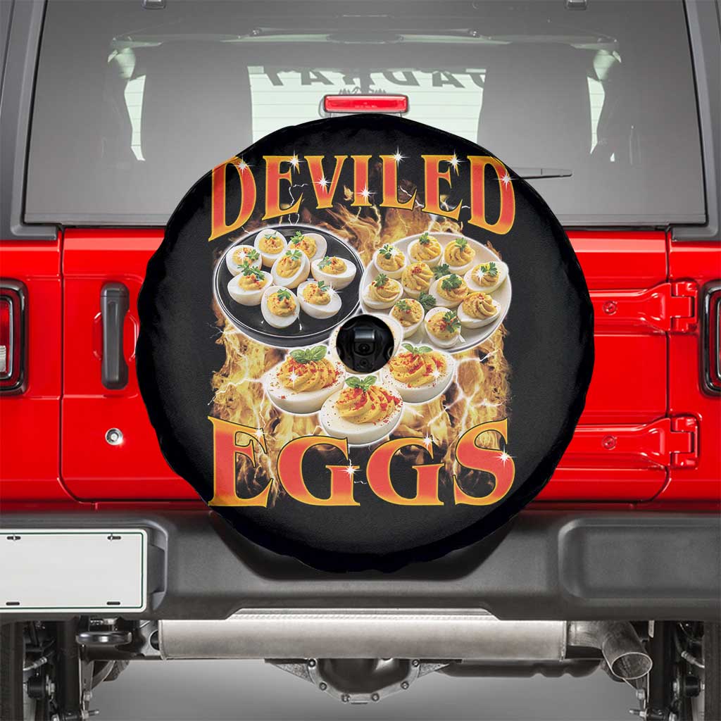 Deviled Eggs Spare Tire Cover Vintage 90s Thanksgiving Funny Foodie Bootleg Graphic TS10 Black Print Your Wear