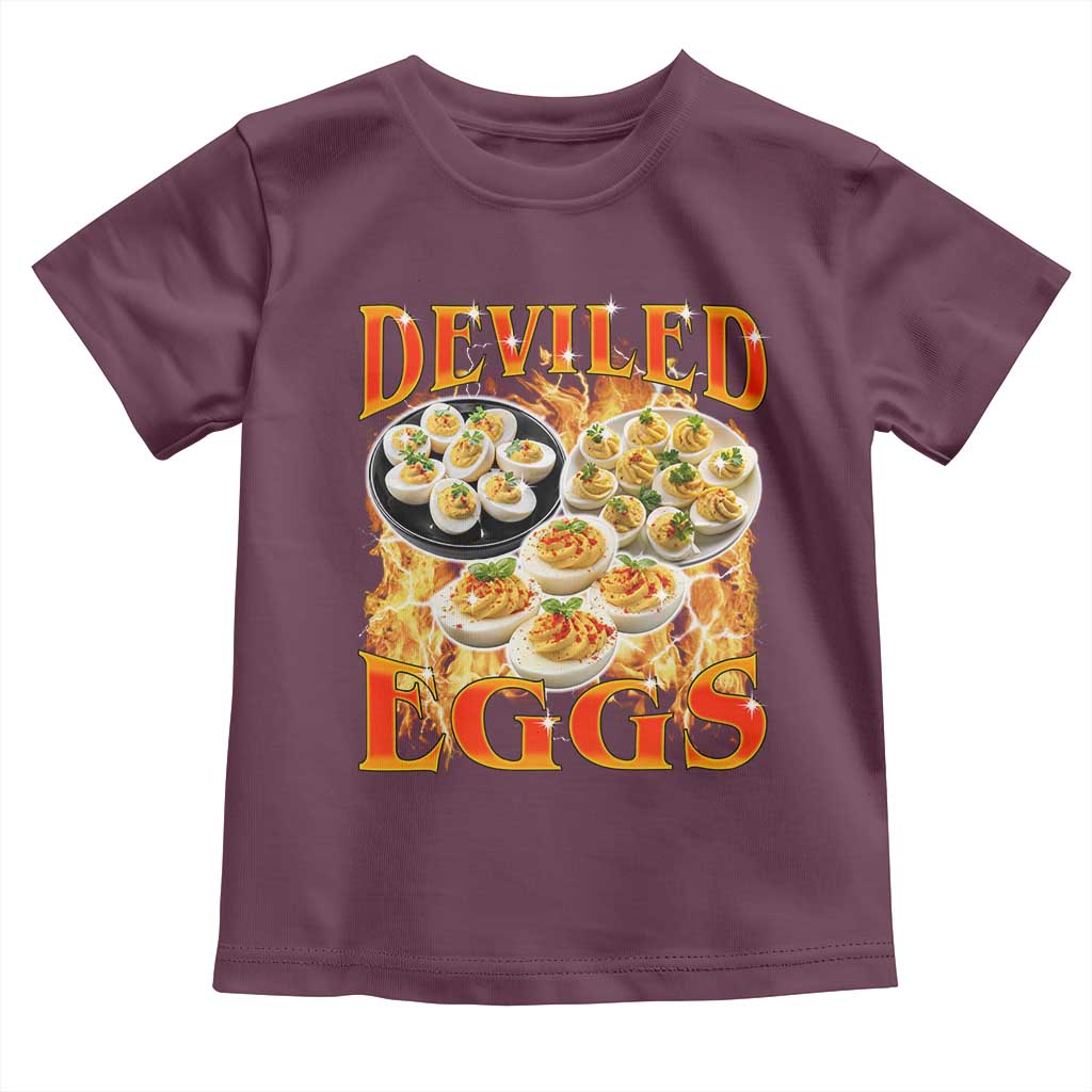 Deviled Eggs Toddler T Shirt Vintage 90s Thanksgiving Funny Foodie Bootleg Graphic TS10 Maroon Print Your Wear