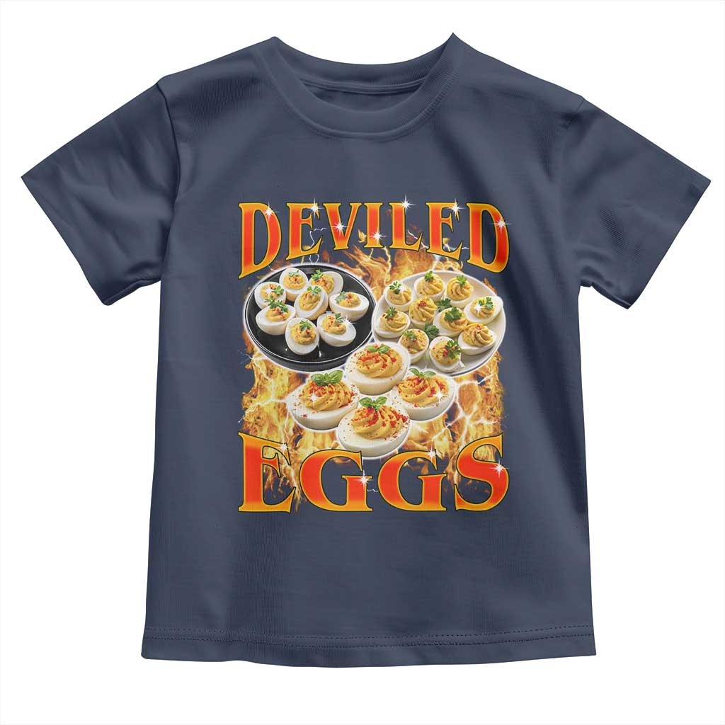 Deviled Eggs Toddler T Shirt Vintage 90s Thanksgiving Funny Foodie Bootleg Graphic TS10 Navy Print Your Wear