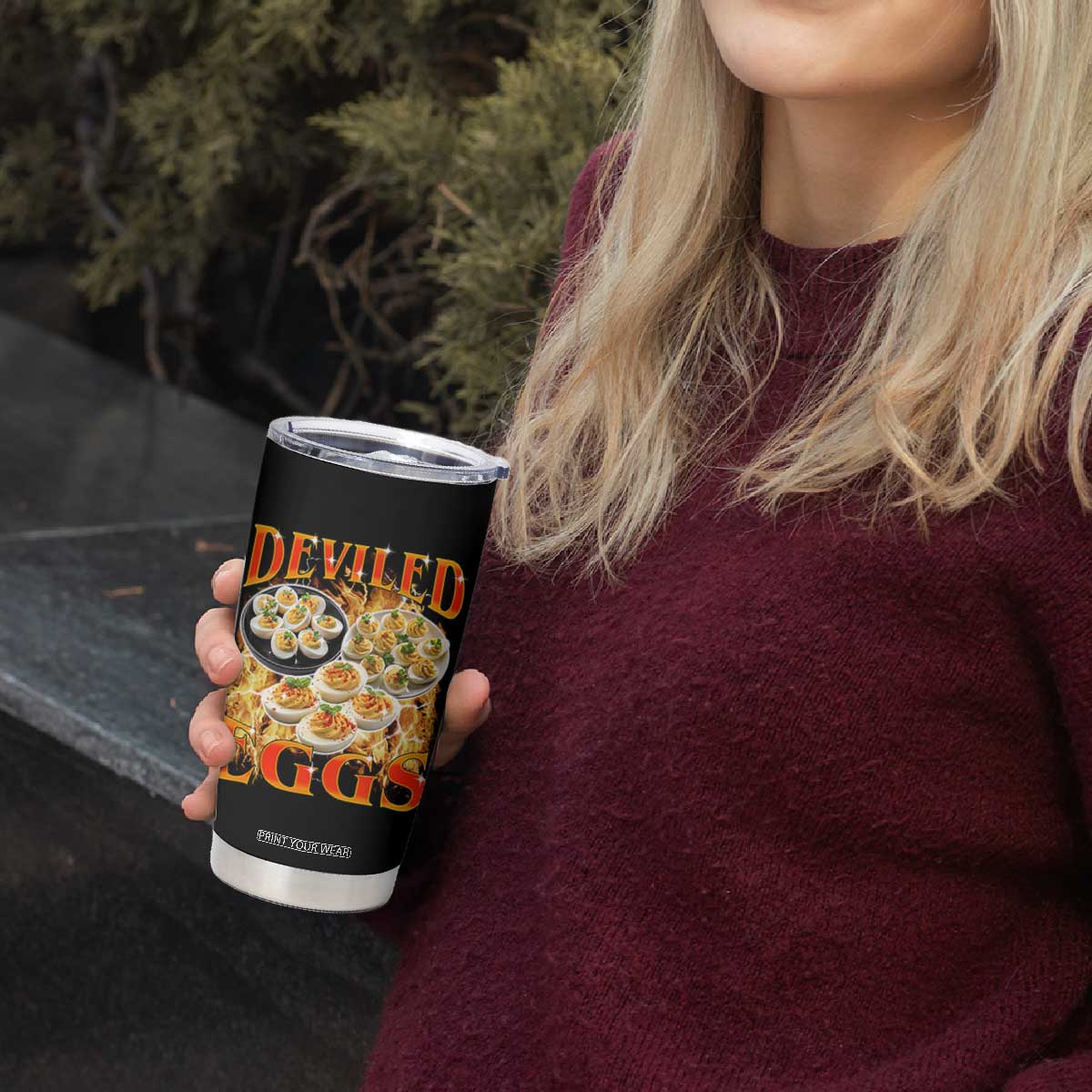 Deviled Eggs Tumbler Cup Vintage 90s Thanksgiving Funny Foodie Bootleg Graphic TS10 Print Your Wear