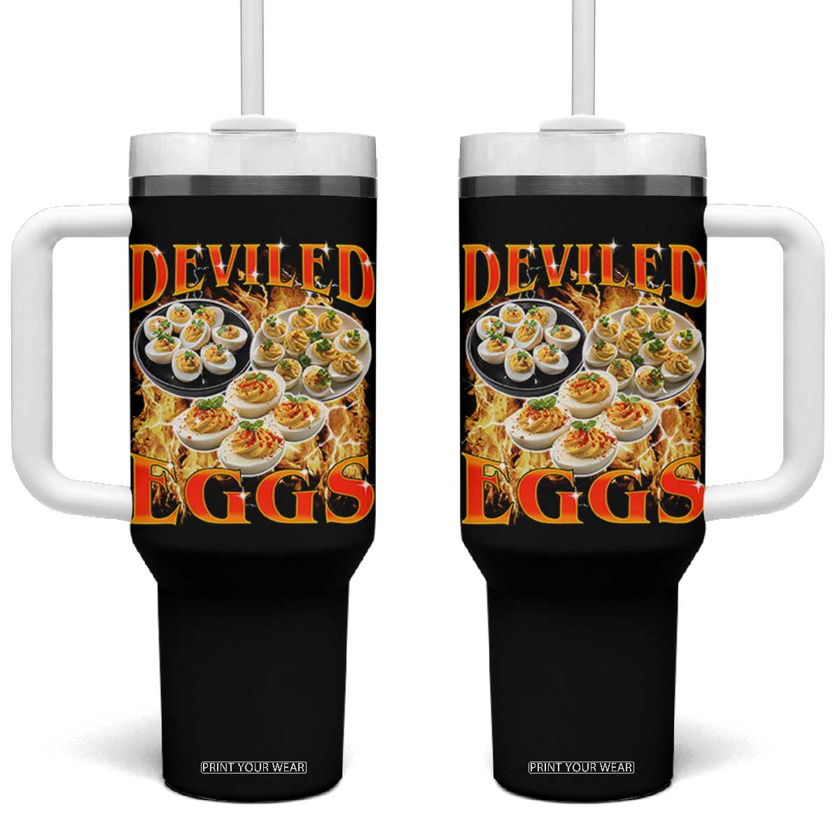 Deviled Eggs Tumbler With Handle Vintage 90s Thanksgiving Funny Foodie Bootleg Graphic TS10 One Size: 40 oz Black Print Your Wear