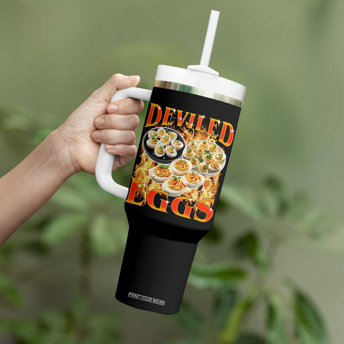 Deviled Eggs Tumbler With Handle Vintage 90s Thanksgiving Funny Foodie Bootleg Graphic TS10 Print Your Wear