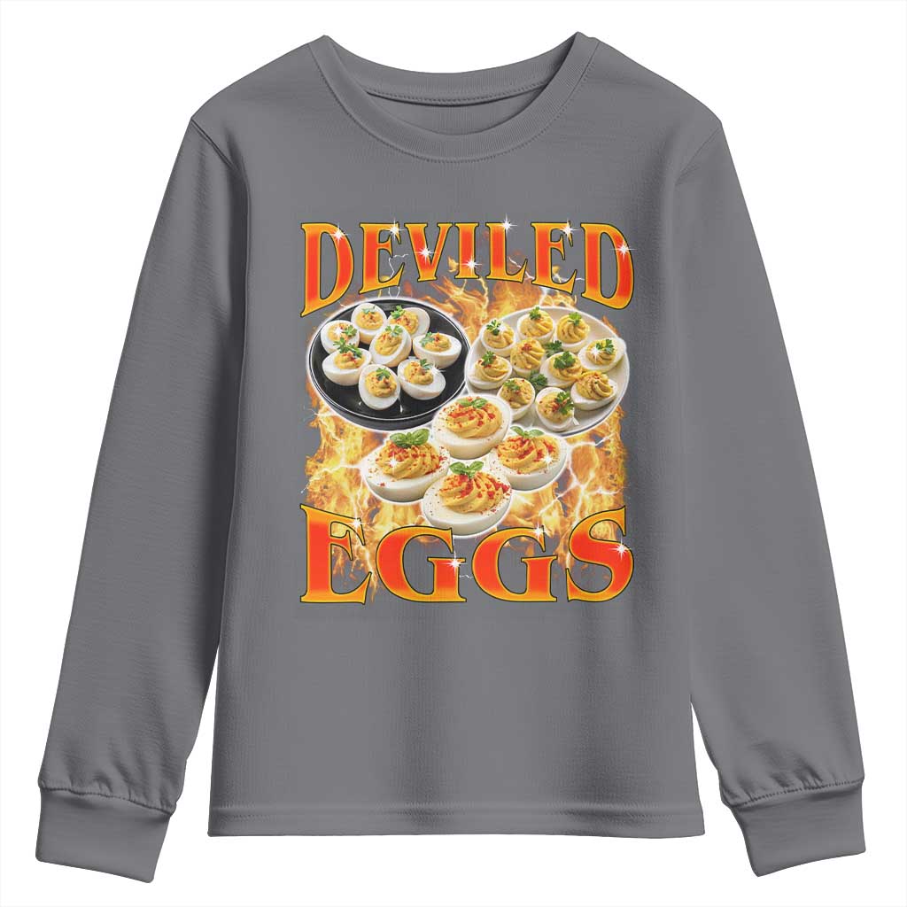 Deviled Eggs Youth Sweatshirt Vintage 90s Thanksgiving Funny Foodie Bootleg Graphic TS10 Charcoal Print Your Wear