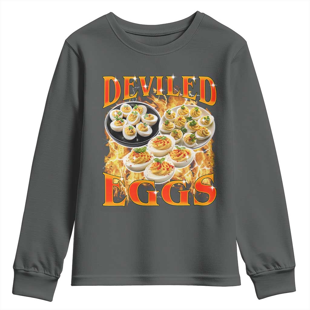Deviled Eggs Youth Sweatshirt Vintage 90s Thanksgiving Funny Foodie Bootleg Graphic TS10 Dark Heather Print Your Wear