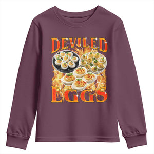 Deviled Eggs Youth Sweatshirt Vintage 90s Thanksgiving Funny Foodie Bootleg Graphic TS10 Maroon Print Your Wear