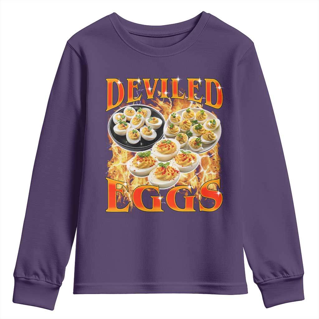 Deviled Eggs Youth Sweatshirt Vintage 90s Thanksgiving Funny Foodie Bootleg Graphic TS10 Purple Print Your Wear