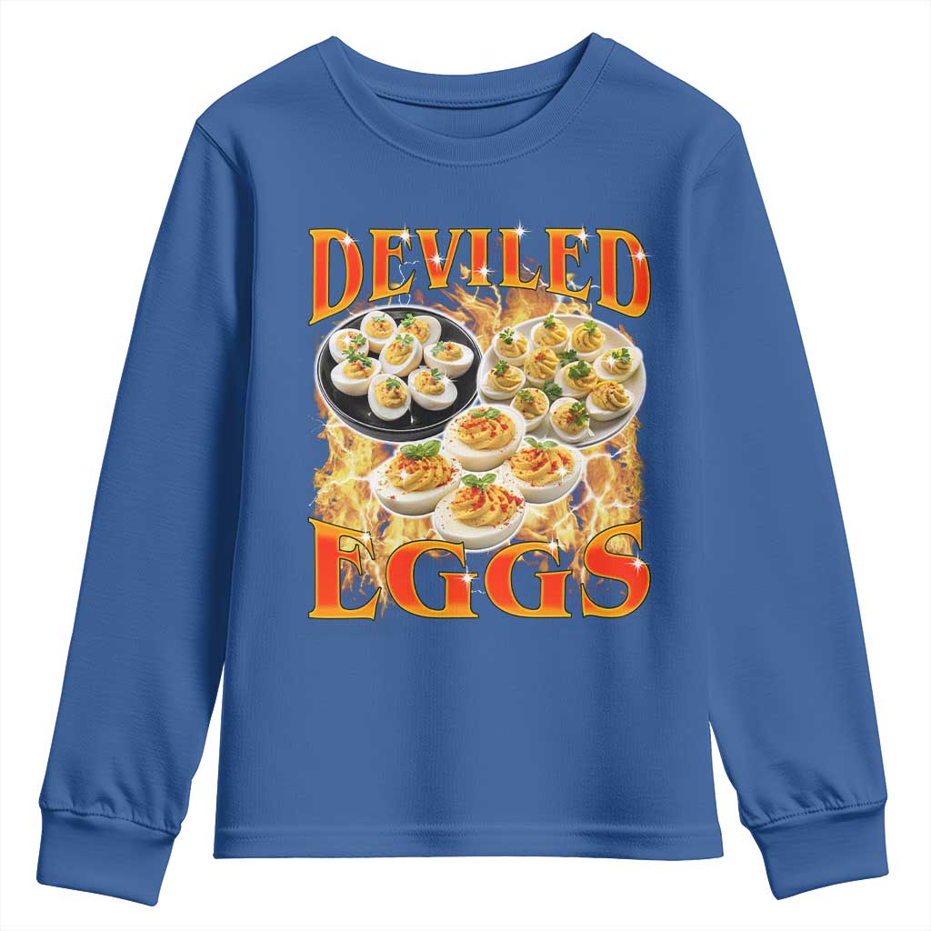 Deviled Eggs Youth Sweatshirt Vintage 90s Thanksgiving Funny Foodie Bootleg Graphic TS10 Royal Blue Print Your Wear