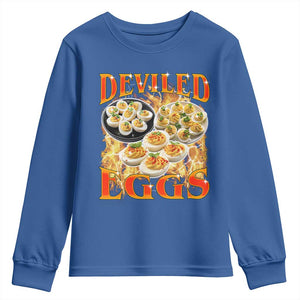 Deviled Eggs Youth Sweatshirt Vintage 90s Thanksgiving Funny Foodie Bootleg Graphic TS10 Royal Blue Print Your Wear