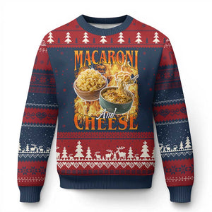 Macaroni And Cheese Meme Ugly Christmas Sweater Vintage 90s Style Funny Foodie Bootleg Graphic TS10 Navy Red Print Your Wear