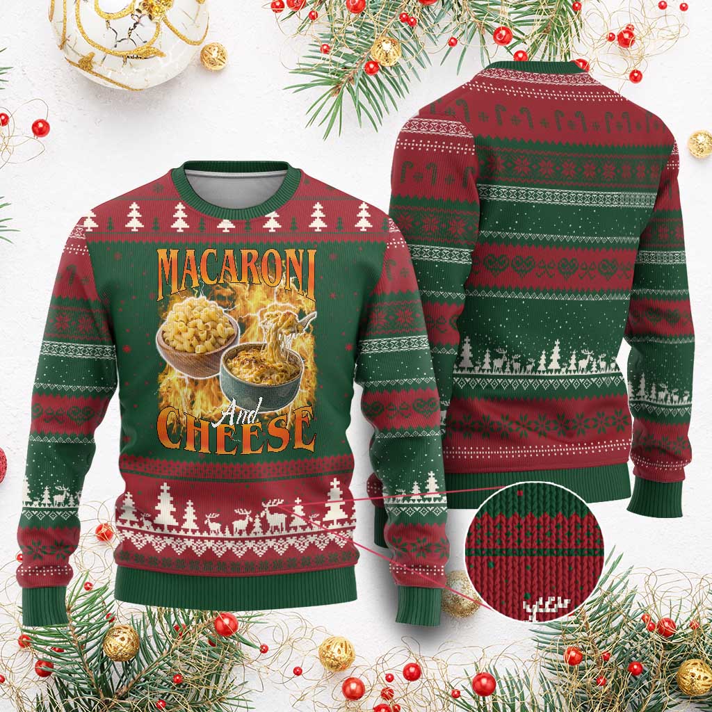 Macaroni And Cheese Meme Ugly Christmas Sweater Vintage 90s Style Funny Foodie Bootleg Graphic TS10 Red Green Print Your Wear