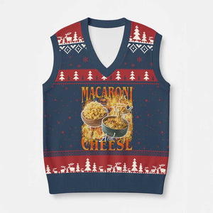 Macaroni And Cheese Meme V-Neck Knit Sweater Vest Vintage 90s Style Funny Foodie Bootleg Graphic TS10 Navy Red Print Your Wear