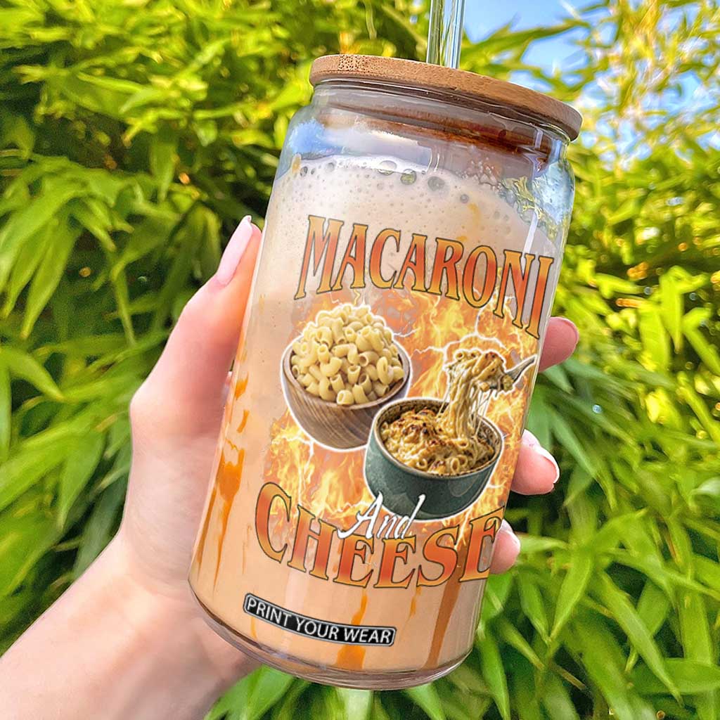 Macaroni And Cheese Meme Glass Can Vintage 90s Style Funny Foodie Bootleg Graphic TS10 Black Print Your Wear