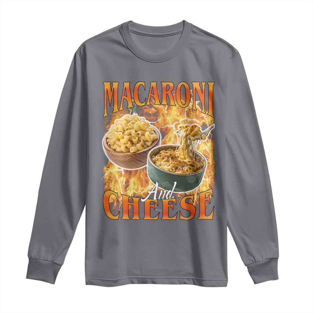 Macaroni And Cheese Meme Long Sleeve Shirt Vintage 90s Style Funny Foodie Bootleg Graphic TS10 Charcoal Print Your Wear
