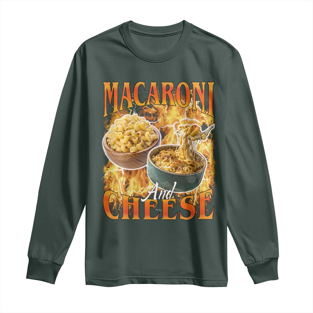 Macaroni And Cheese Meme Long Sleeve Shirt Vintage 90s Style Funny Foodie Bootleg Graphic TS10 Dark Forest Green Print Your Wear