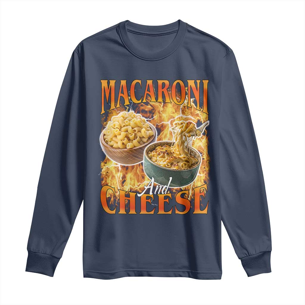 Macaroni And Cheese Meme Long Sleeve Shirt Vintage 90s Style Funny Foodie Bootleg Graphic TS10 Navy Print Your Wear