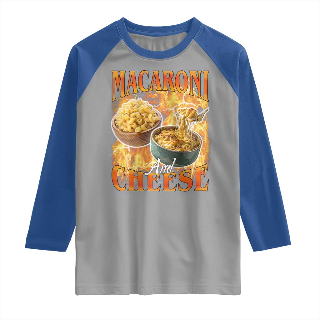 Macaroni And Cheese Meme Raglan Shirt Vintage 90s Style Funny Foodie Bootleg Graphic TS10 Sport Gray Royal Print Your Wear