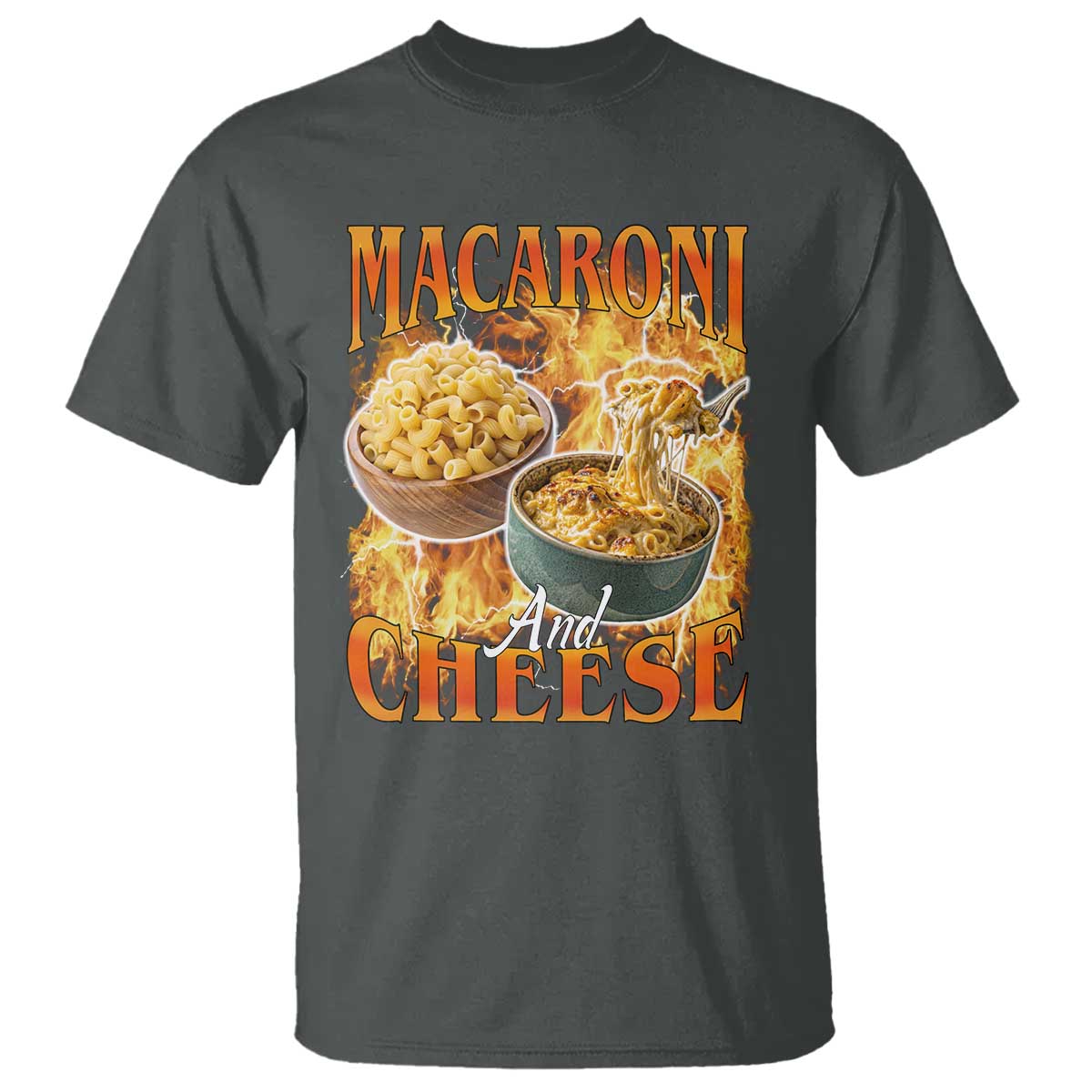 Macaroni And Cheese Meme T Shirt Vintage 90s Style Funny Foodie Bootleg Graphic TS10 Dark Heather Print Your Wear