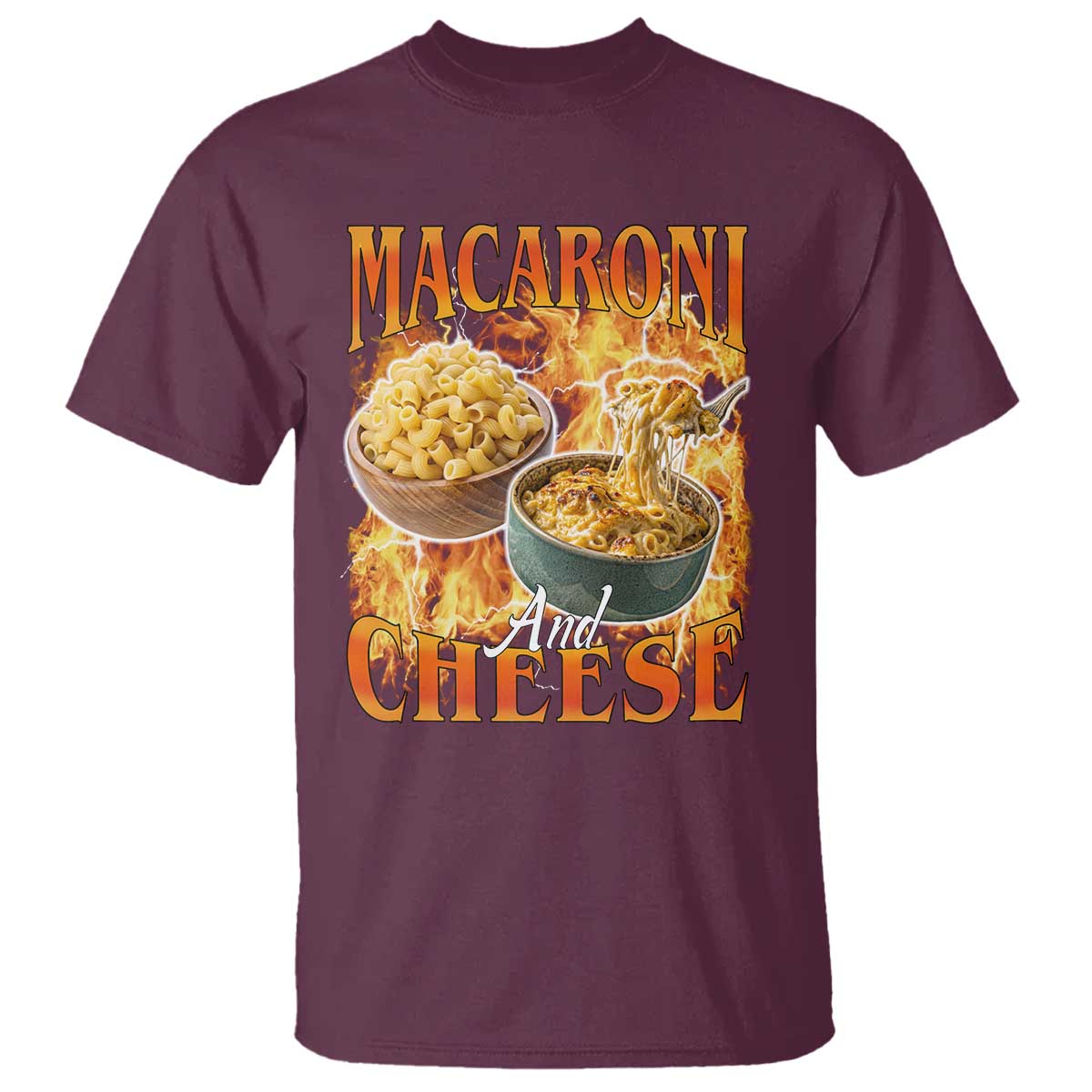 Macaroni And Cheese Meme T Shirt Vintage 90s Style Funny Foodie Bootleg Graphic TS10 Maroon Print Your Wear