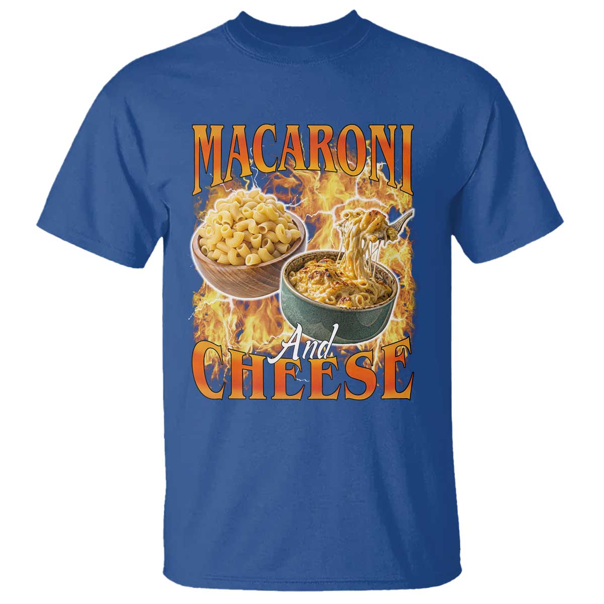 Macaroni And Cheese Meme T Shirt Vintage 90s Style Funny Foodie Bootleg Graphic TS10 Royal Blue Print Your Wear