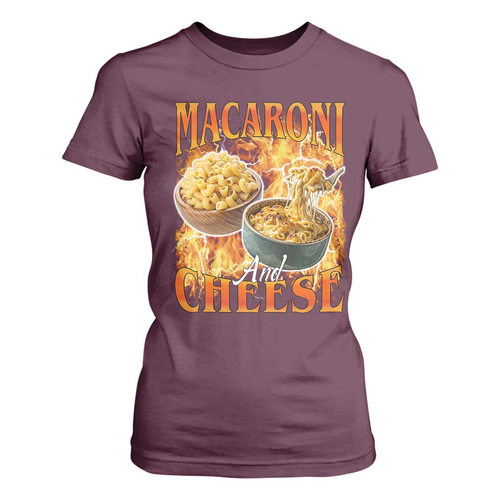 Macaroni And Cheese Meme T Shirt For Women Vintage 90s Style Funny Foodie Bootleg Graphic TS10 Maroon Print Your Wear
