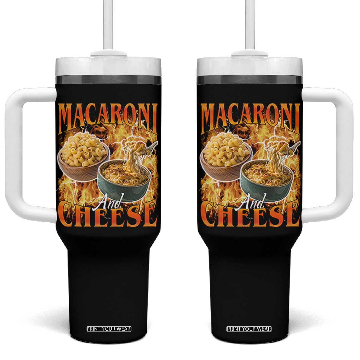 Macaroni And Cheese Meme Tumbler With Handle Vintage 90s Style Funny Foodie Bootleg Graphic TS10 One Size: 40 oz Black Print Your Wear