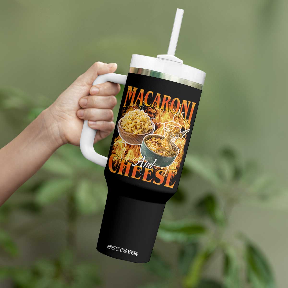 Macaroni And Cheese Meme Tumbler With Handle Vintage 90s Style Funny Foodie Bootleg Graphic TS10 Print Your Wear