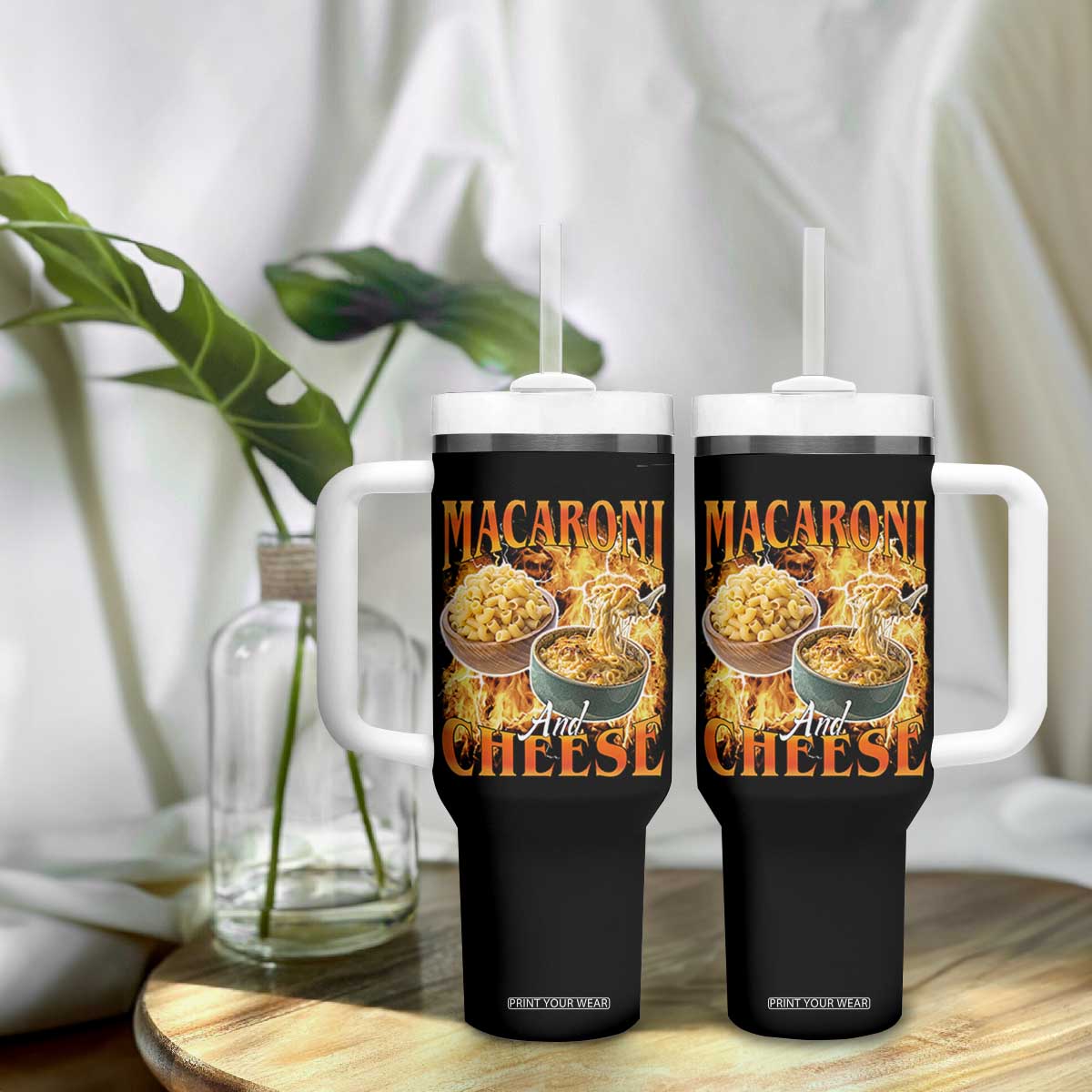 Macaroni And Cheese Meme Tumbler With Handle Vintage 90s Style Funny Foodie Bootleg Graphic TS10 Print Your Wear