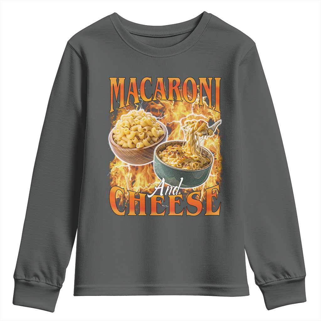 Macaroni And Cheese Meme Youth Sweatshirt Vintage 90s Style Funny Foodie Bootleg Graphic TS10 Dark Heather Print Your Wear